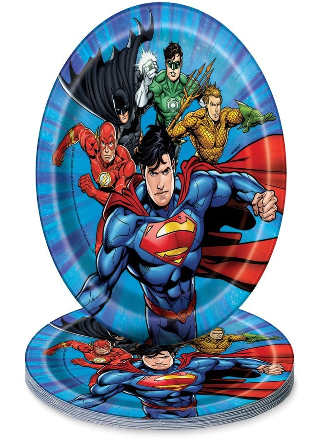 Unique Party Unique Round Dessert Paper Plates - 7", Justice League, 8 Pcs - Image 1